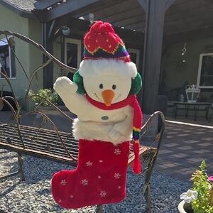 Vintage 90s Plush Snowman Christmas Stocking - Red White Holiday Decor Costco
